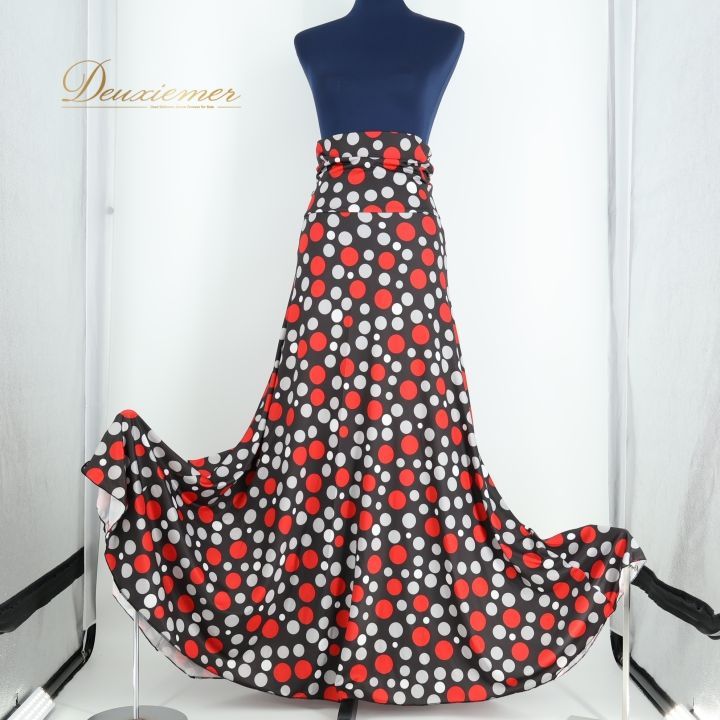 フラメンコ 衣装 ファルダ ブラック系 スカート ドット柄 水玉 ストレッチ ロング 黒 白 赤 華やか 伸縮 柔らかい ハイウエスト ホワイト系 グレイ系 レッド系