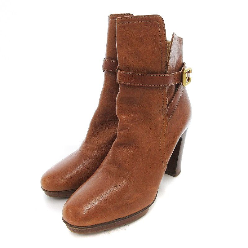 クロエ CHLOE ベルテッドショートブーツ レザー ヒール 38 茶