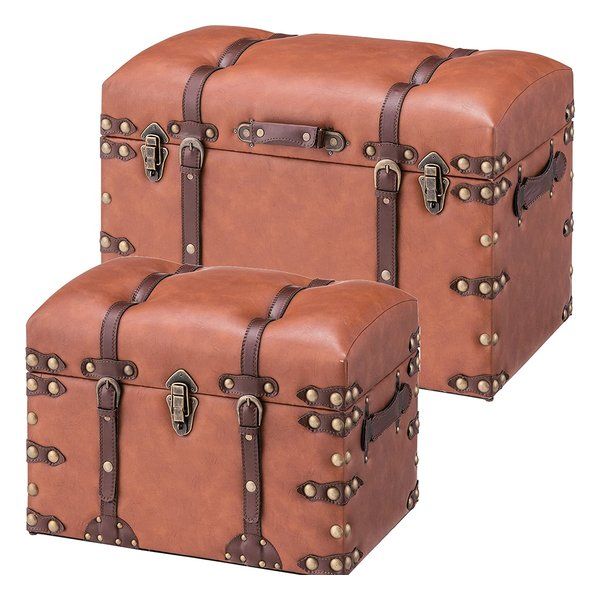 【新品】東谷 アズマヤ トランクセット L、Sサイズセット  ブラウン S:W50×D35.5×H35 L:W66×D41×H46 IW-276 (2559874)