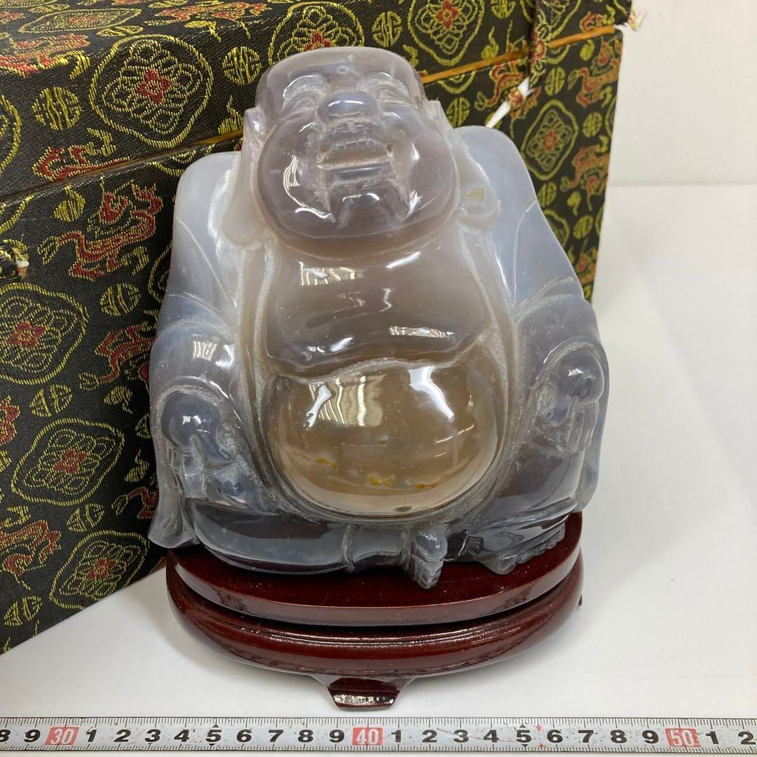 メノウ 布袋 置物 2424g 東さ6-1205