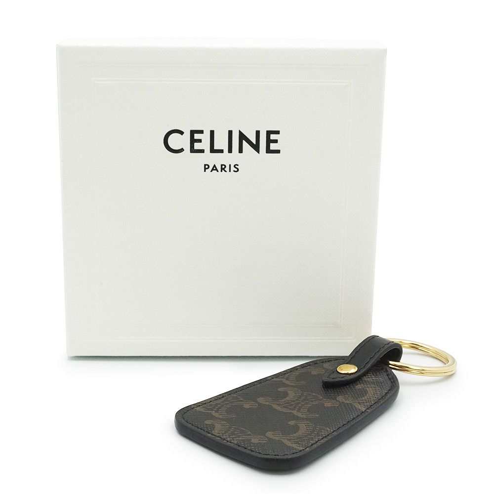 セリーヌ バッグチャーム キーリング キーホルダー トリオンフキャンバス カーフスキン レザー ブラック ゴールド金具 10D362BT8 CELINE ♥品