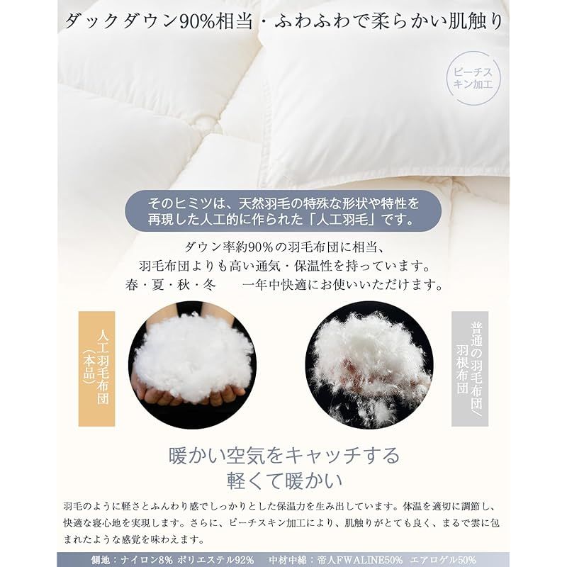 Softime 掛け布団 人工羽毛布団 ダブル ダックダウン90%相当 【宇宙服