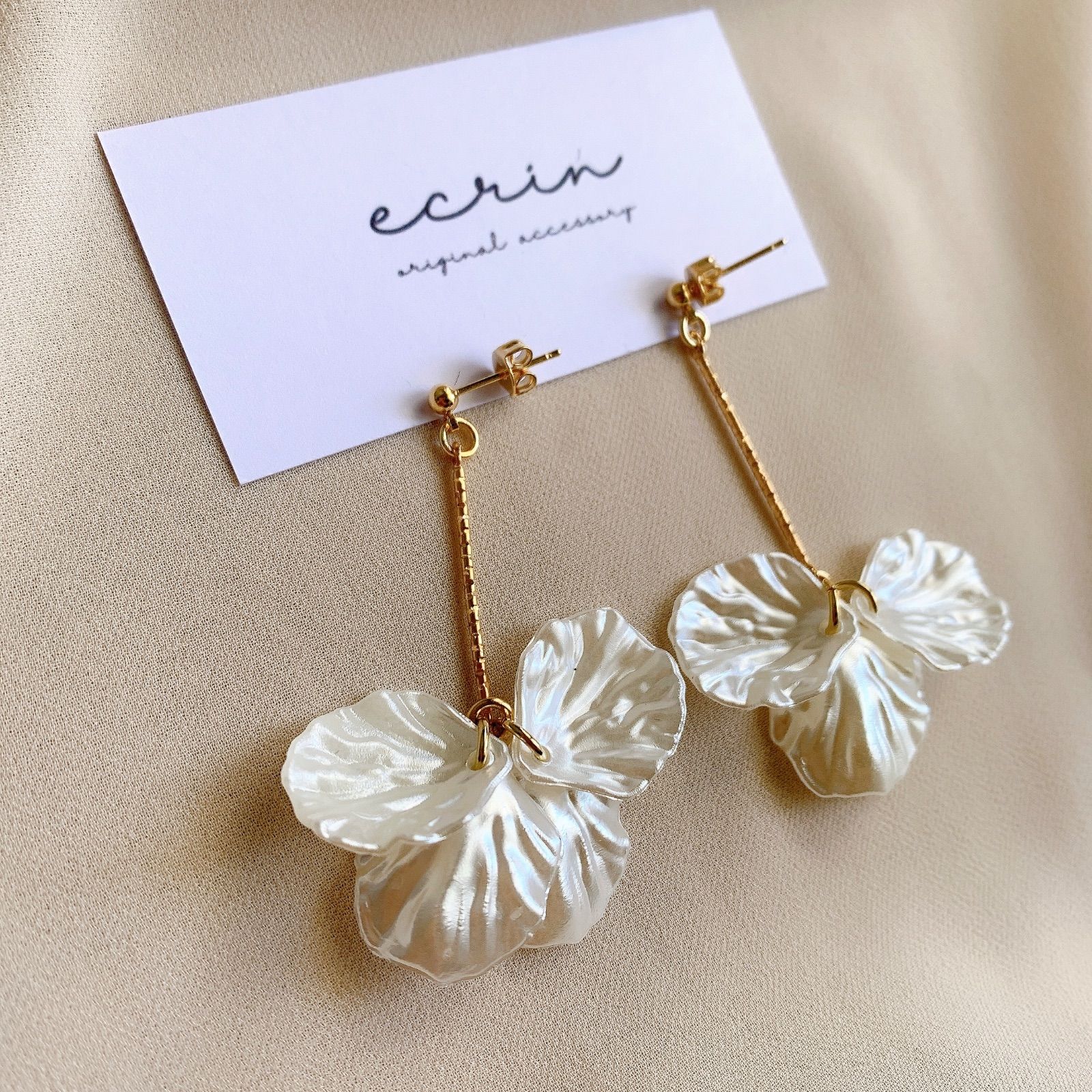1085 シフォン フラワー ゴールド ハンドメイド ピアス イヤリング