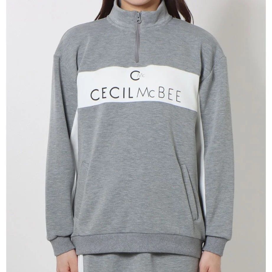 CECIL McBEE green バイカラーDBハーフジップスウェット ｸﾞﾚｰ Mサイズ