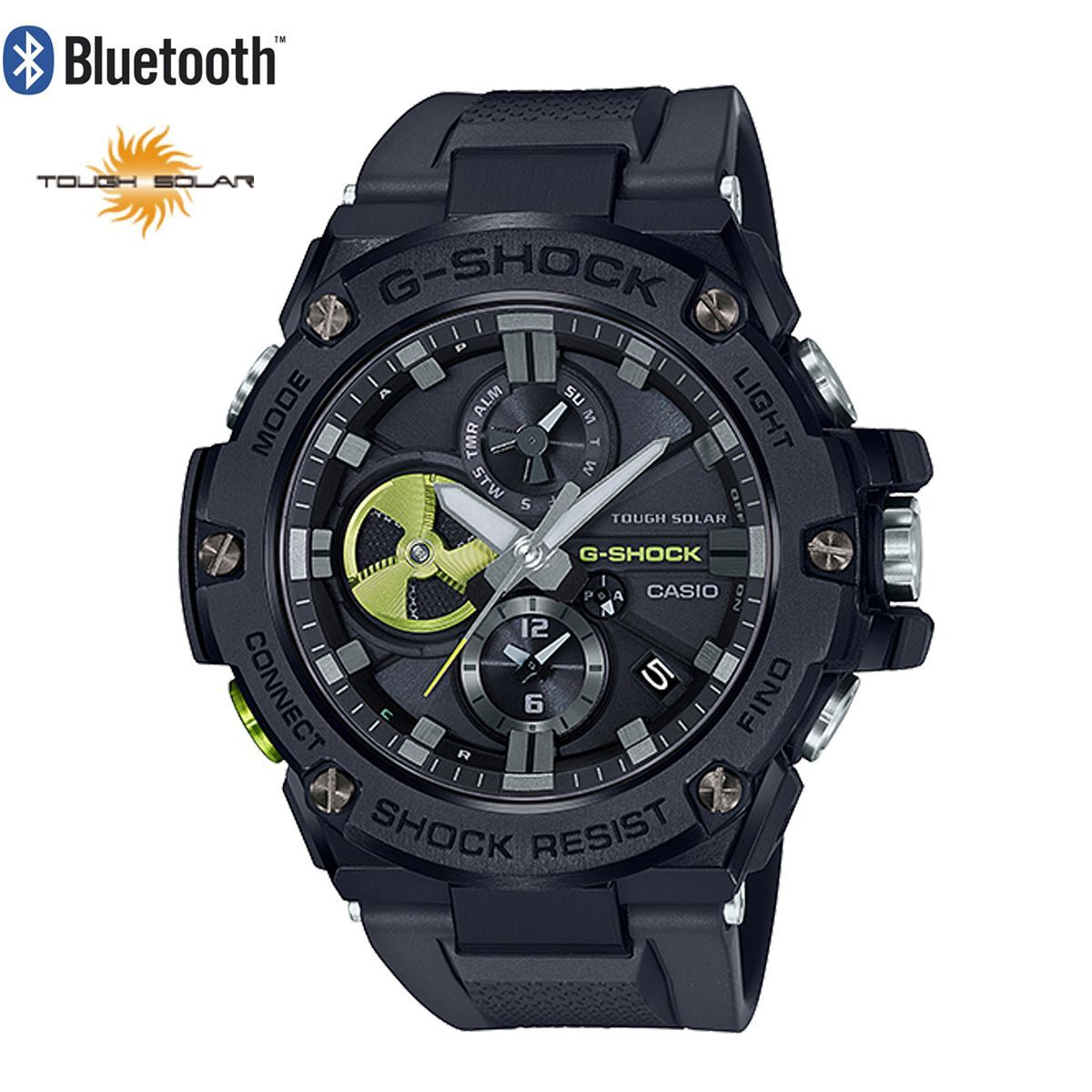 【新品・二年保証】G-SHOCK カシオ ジーショック ソーラー スマートウォッチ G-STEEL Gスチール GST-B100B-1A3 Bluetooth ブルートゥース タフソーラー ブラック ライムイエロー アナログ クロノグラフ 多針 スマホリンク