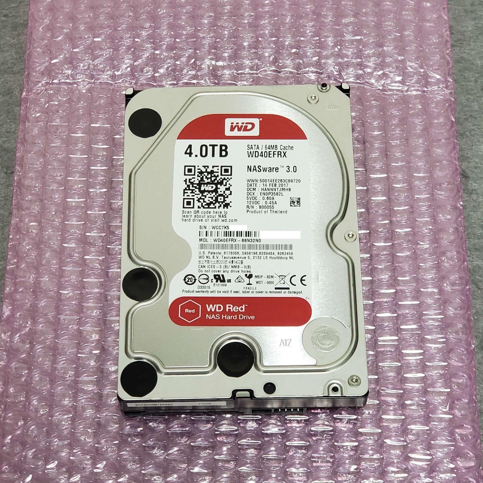 WD RED 4.0TB SATA 64MB 5400RPM WD40EFRX CrystalDiskInfo正常 NAS