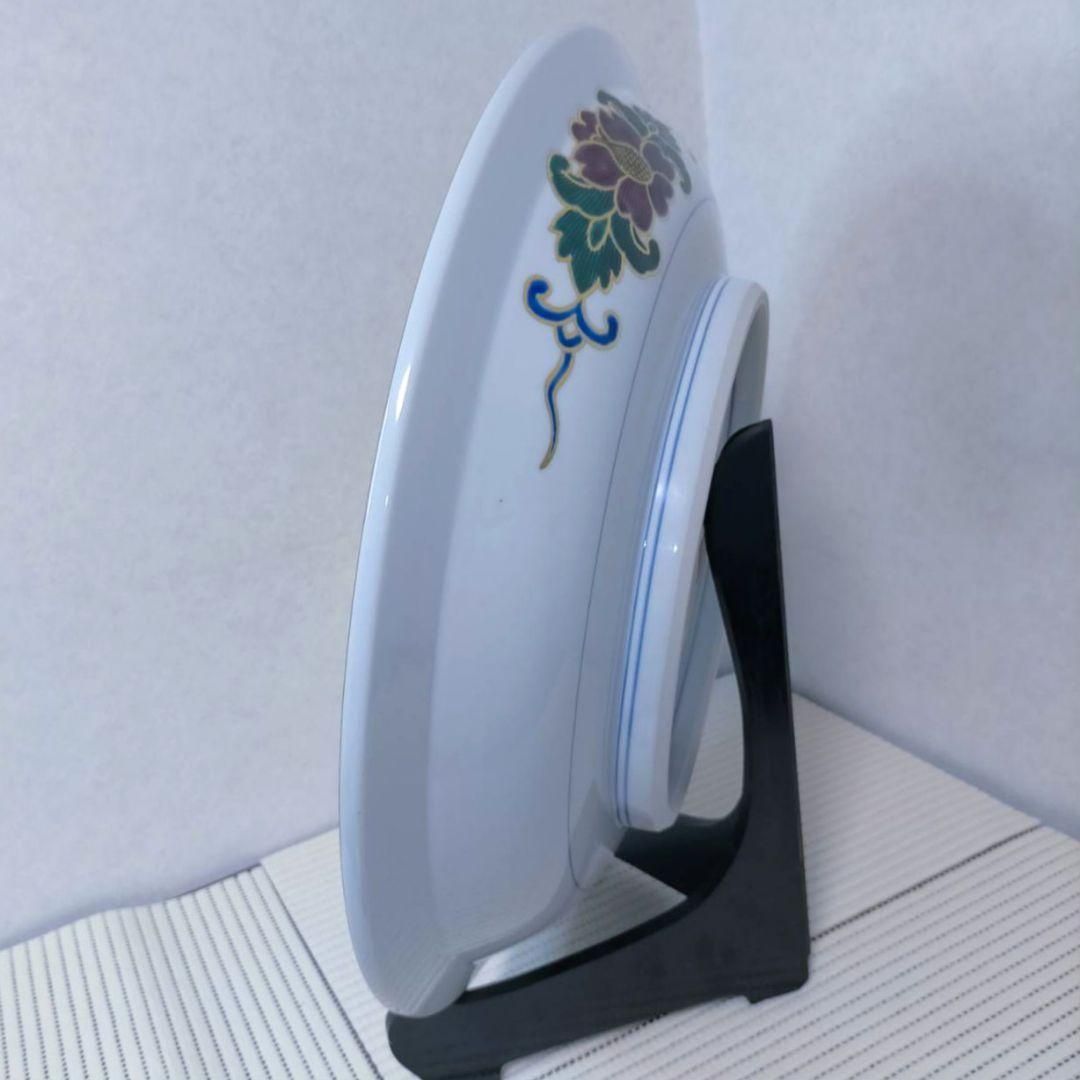 金彩小紋扇面図 山本重義 九谷焼 飾皿 七宝柄 皿立 共布 共箱 元値33万