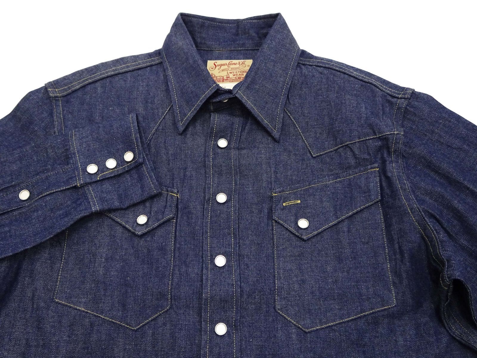 M品番SUGARCANEウエスタンデニム長袖シャツM SUGAR CANE シュガーケーン 長袖 ブルーデニム ウエスタン