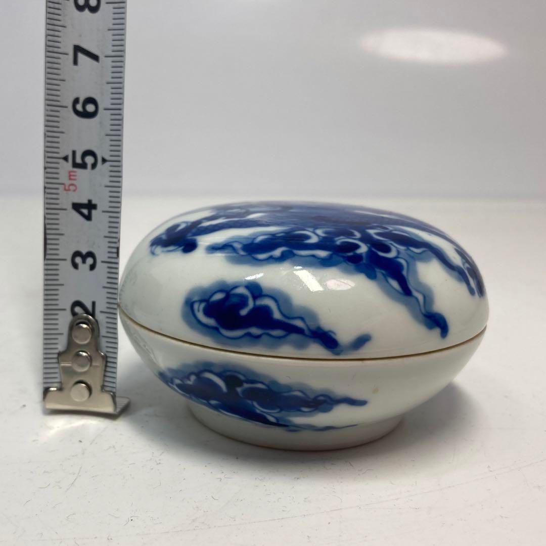 中国　清朝時代　雲龍図　青華　香合　木箱付　トヒサ　本さ5-0512☆ 中国 清朝時代 雲龍図 青華 香合 木箱付 トヒサ 本さ5-0512