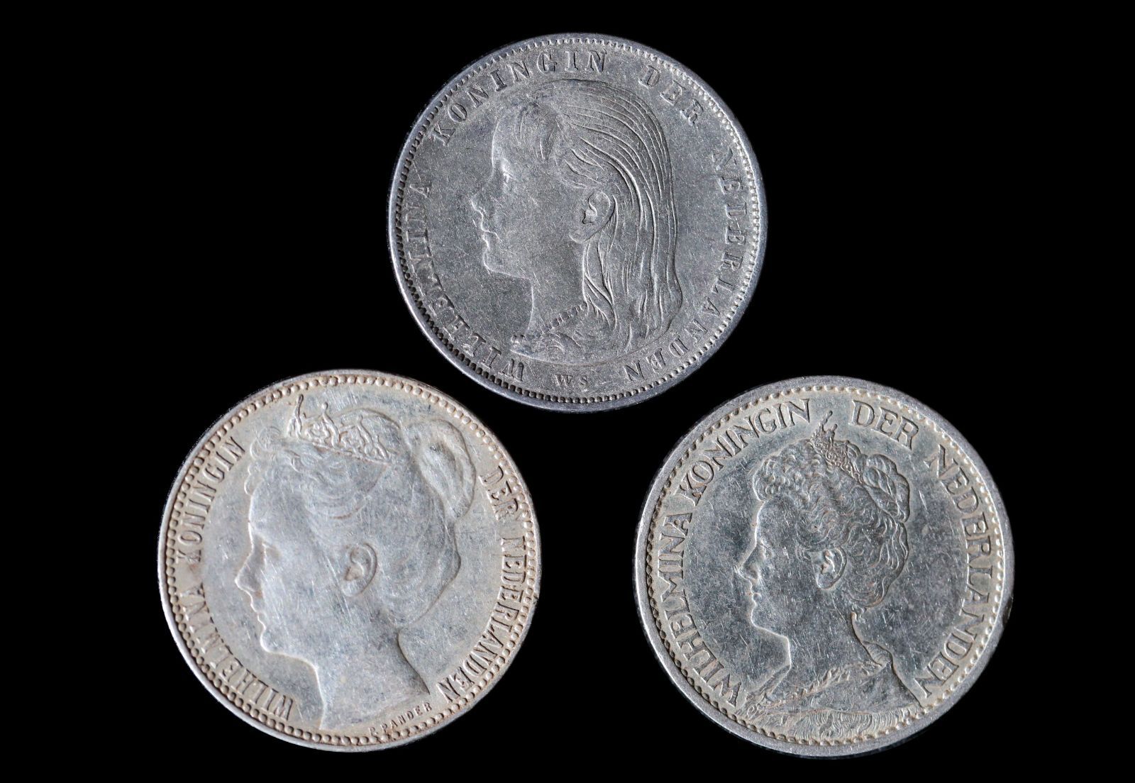 NETHERLANDS オランダ連合王国 ウィルヘルミナ女王 1892 1917 1Gulden 3種組 1グルデン 銀貨