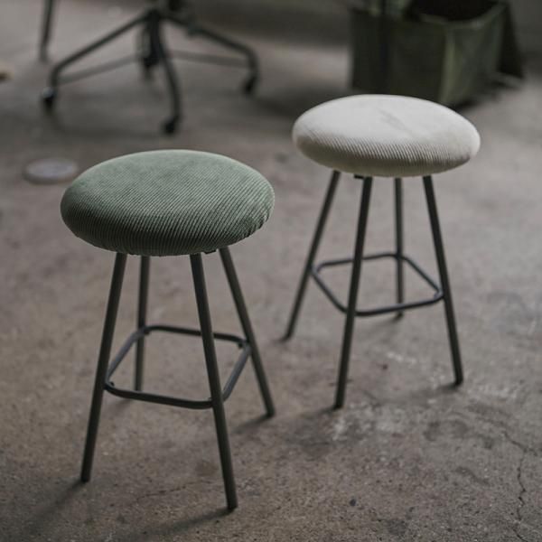 スツール 椅子 腰掛け シンプル コーデュロイ かわいい 北欧 おしゃれ 韓国風 デザイン 円形 ラウンド型 丸 インダストリアル グリーン 緑 グレー くすみカラー 【azm-pc-15】