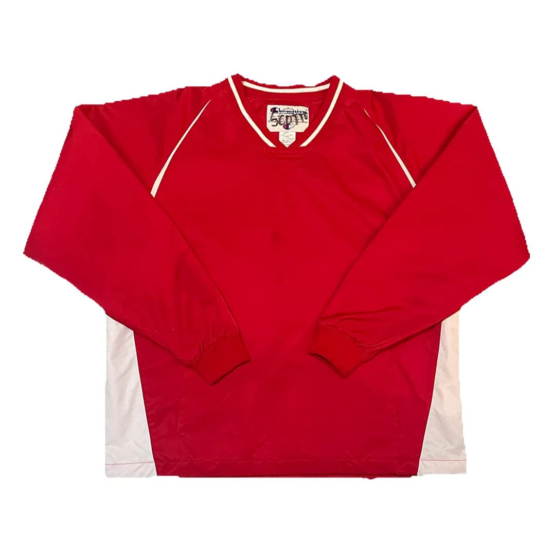 【美品】Champion 赤 Vネック ジャケット M champion ナイロンジャケット プルオーバー Vネック 赤 レッド