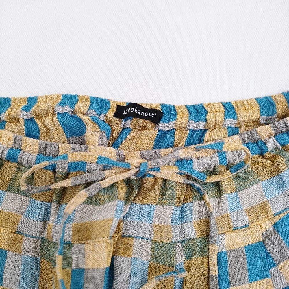 kijinokanosei hikari KJ307SS51B リネンチェック イージー パンツ ベージュ ブルー レディース キジノカノウセイ 5-0902M♪ WWW_WOWDIGSITE_COM