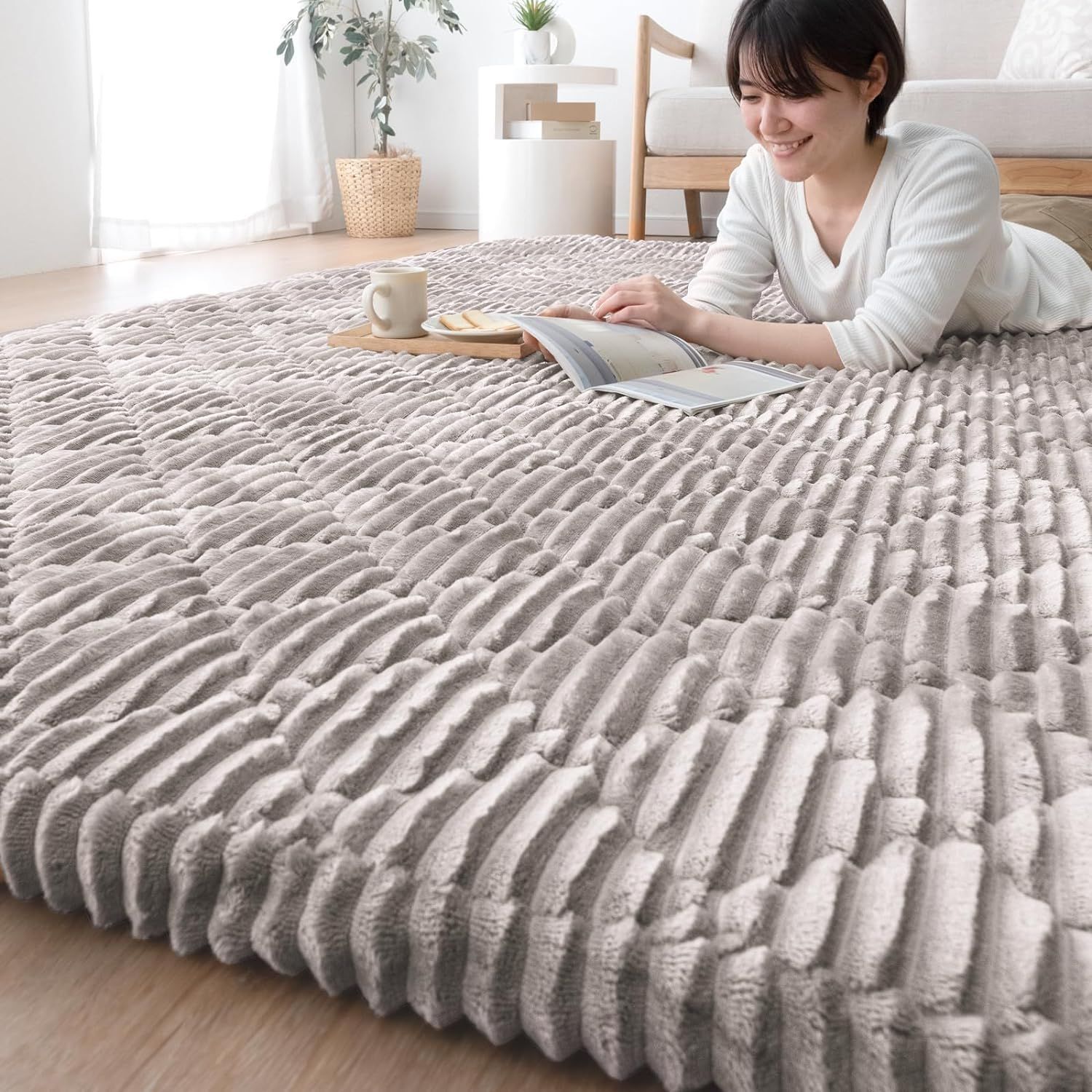 タンスのゲン ラグ 1.5畳 130×190cm 厚50mm|洗えるカバーリング 高反発ラグ 高密度フランネル生地 キルトラグ ラグマット 厚手 滑り止め カーペット 北欧 おしゃれ 61300077 112999