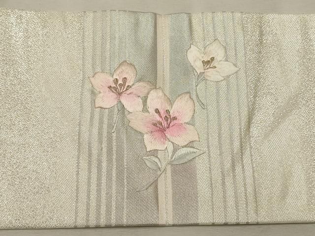 平和屋着物◎九寸名古屋帯 すくい織 草花文 金銀糸 正絹 逸品