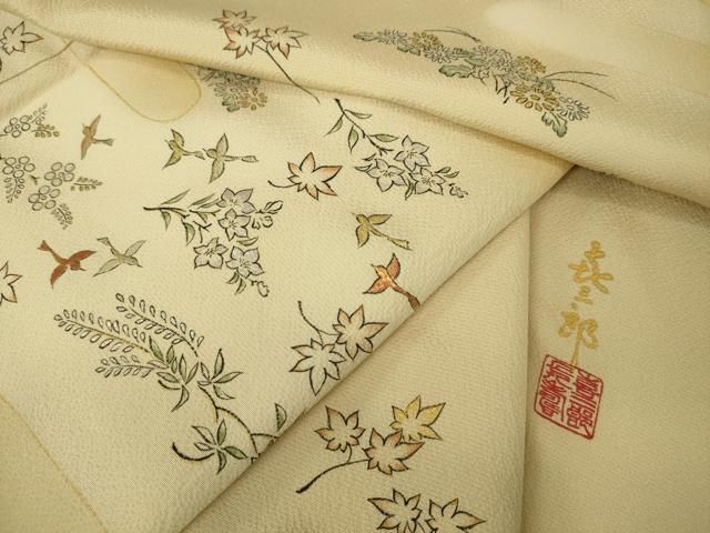 刺繍 舞鳥花松文