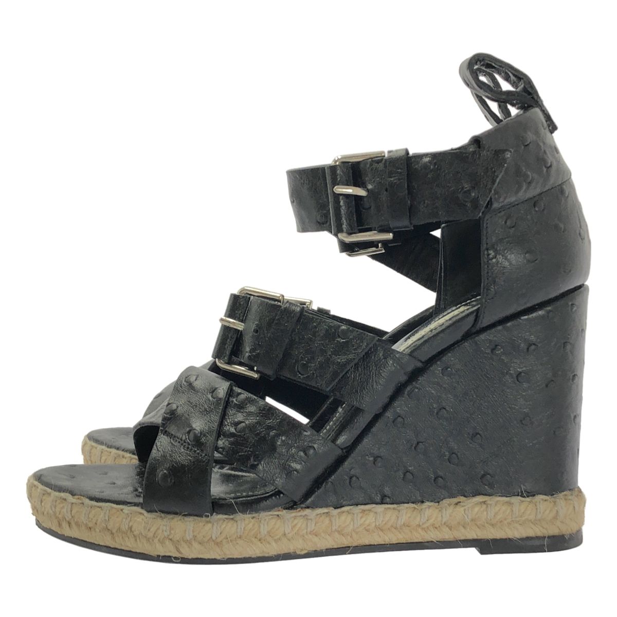 バレンシアガ オーストリッチ エンボス ストラップ ウェッジソールサンダル 36 ブラック レディース