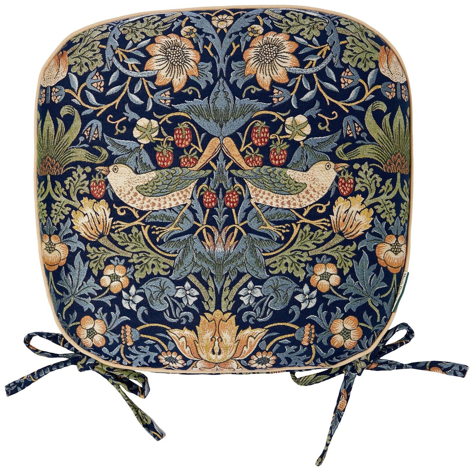 【在庫セール】いちご泥棒 ブルー シートクッション モリスデザインスタジオ 45×43cm Studio LN1710 Design Morris Bブルー） 川島織物セルコン