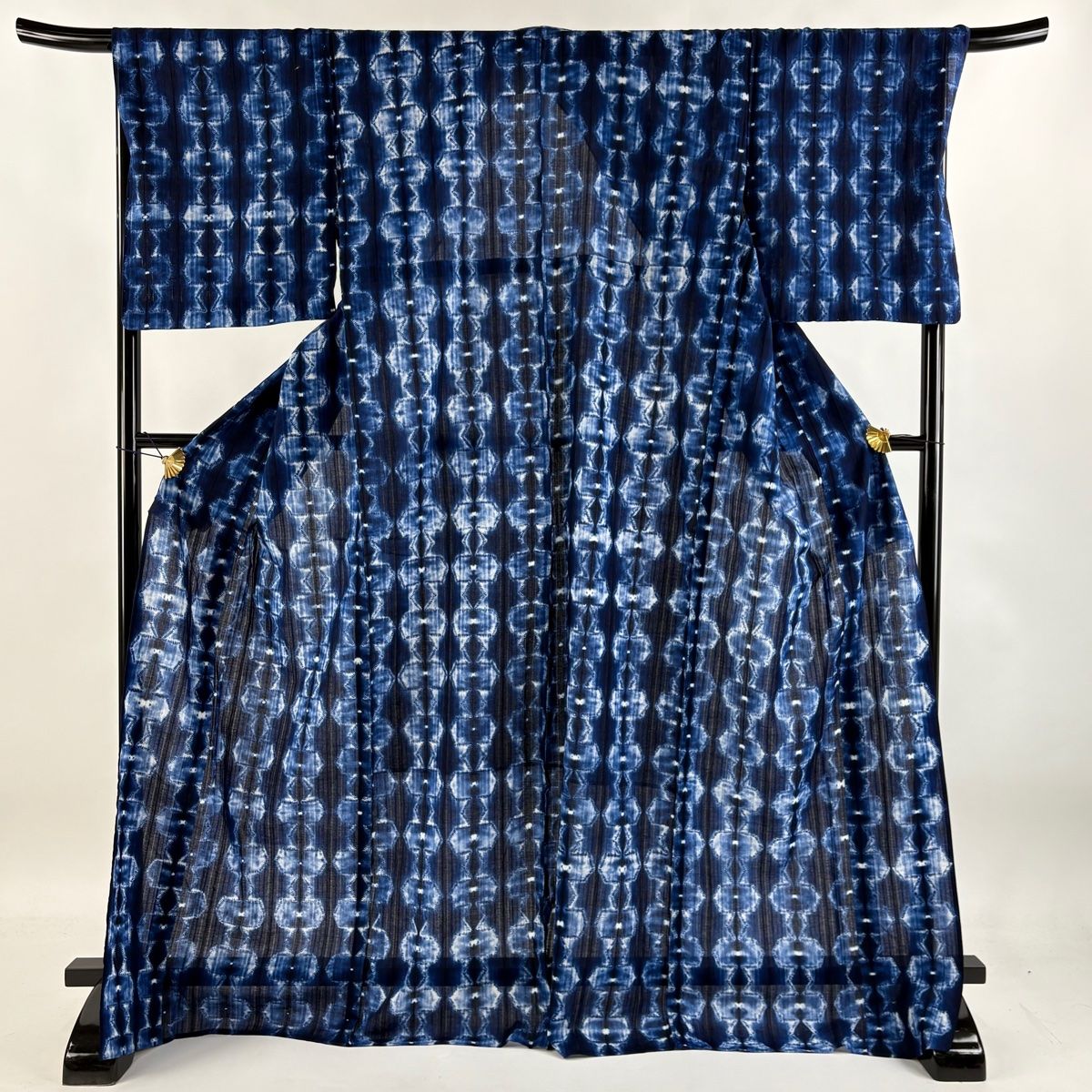 浴衣 身丈171cm 裄丈69cm L 絞り浴衣 幾何学模様 藍色 綿 秀品