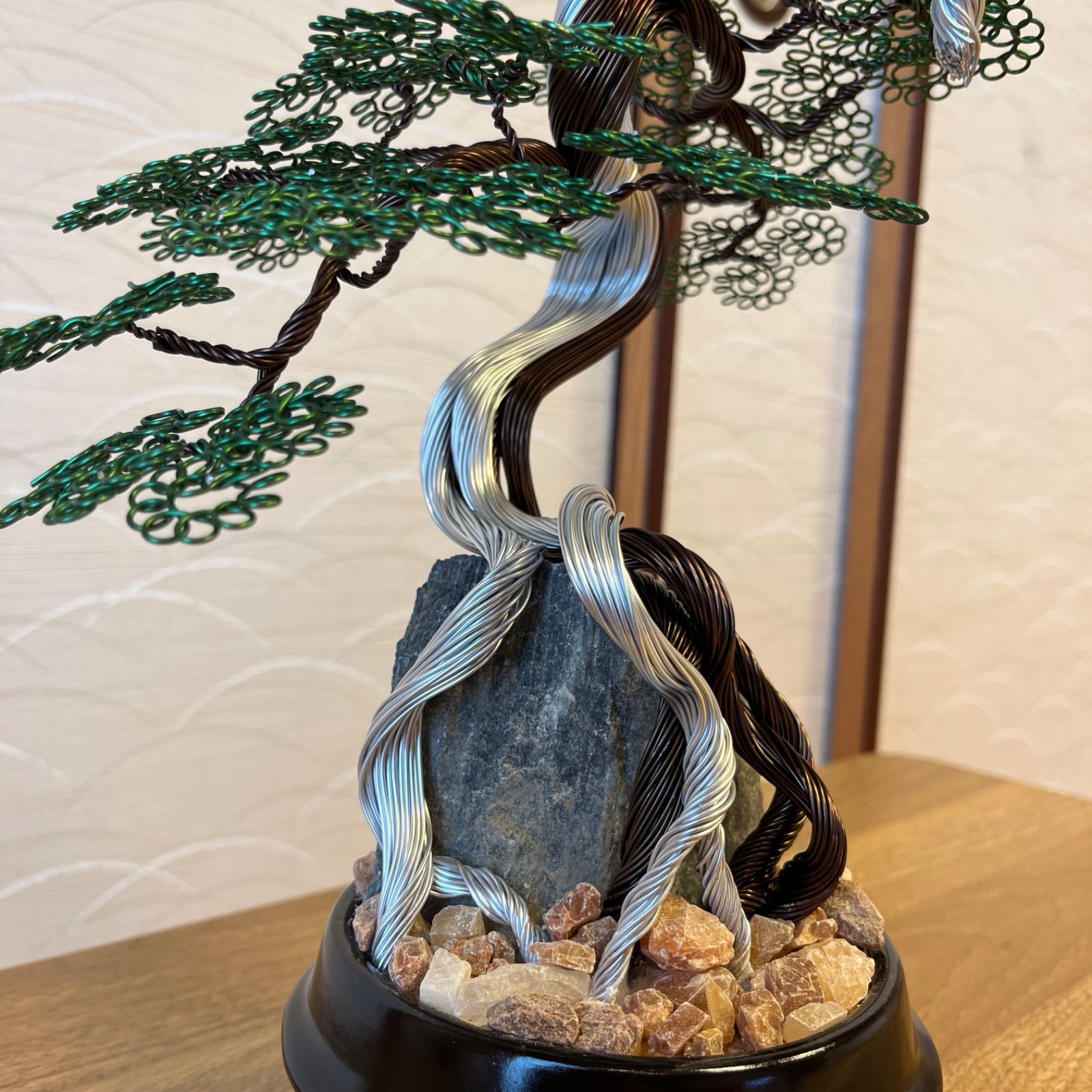 ワイヤーアート 盆栽 真柏風 シンパク 鉢付き Bonsai 木の彫刻 贈り物