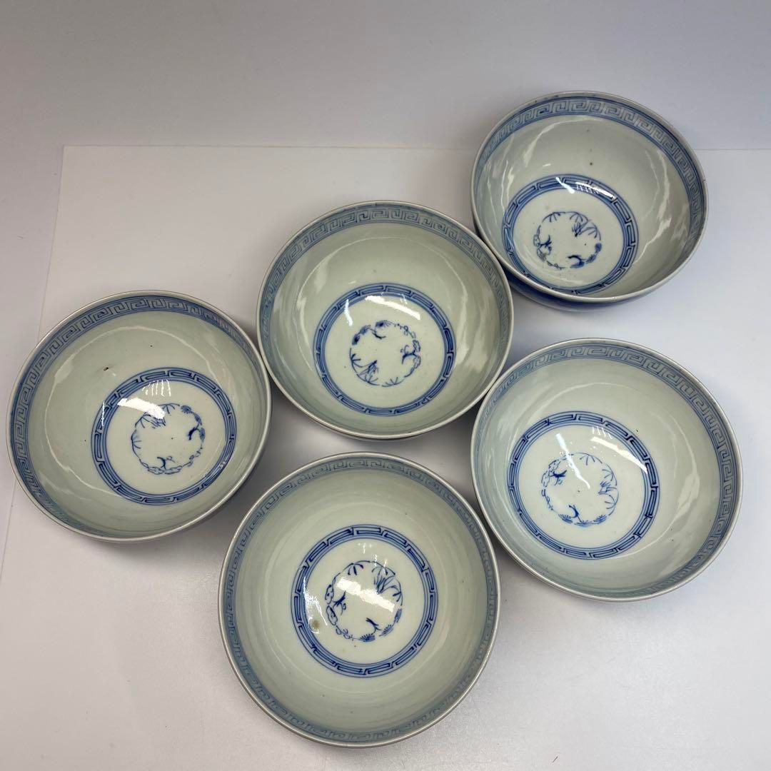 古伊万里　染付　蓋付飯茶碗　5客 古伊万里 染付 蓋茶碗 5客 東さ6-0618④ - メルカリ