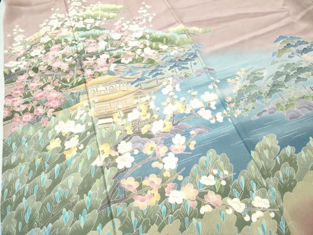 平和屋着物○十日町友禅作家 岡村蒼風 色留袖 風景草木文 正絹 逸品