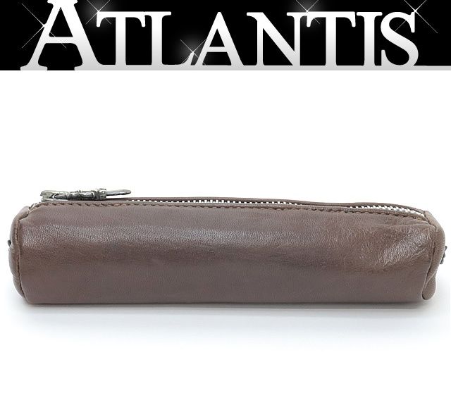 CHROME HEARTS 銀座店 クロムハーツ ダガージップ タイニーCHクロス シリンダー ペンケース レザー メンズ シルバー SV925 茶 98710