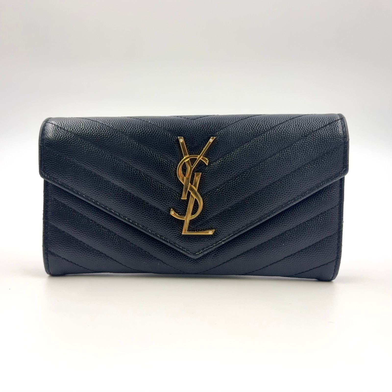 SAINT LAURENT PARIS ラージフラップ 二つ折り レザー ブラック 長財布 372264