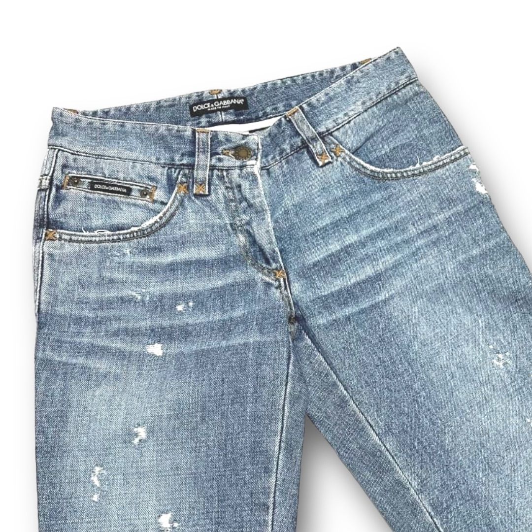 ドルチェアンドガッバーナ ダメージ加工 ストレート メタルロゴ サイズ38 レディース デニム パンツ ジーンズ DECORATOM_COM_BR
