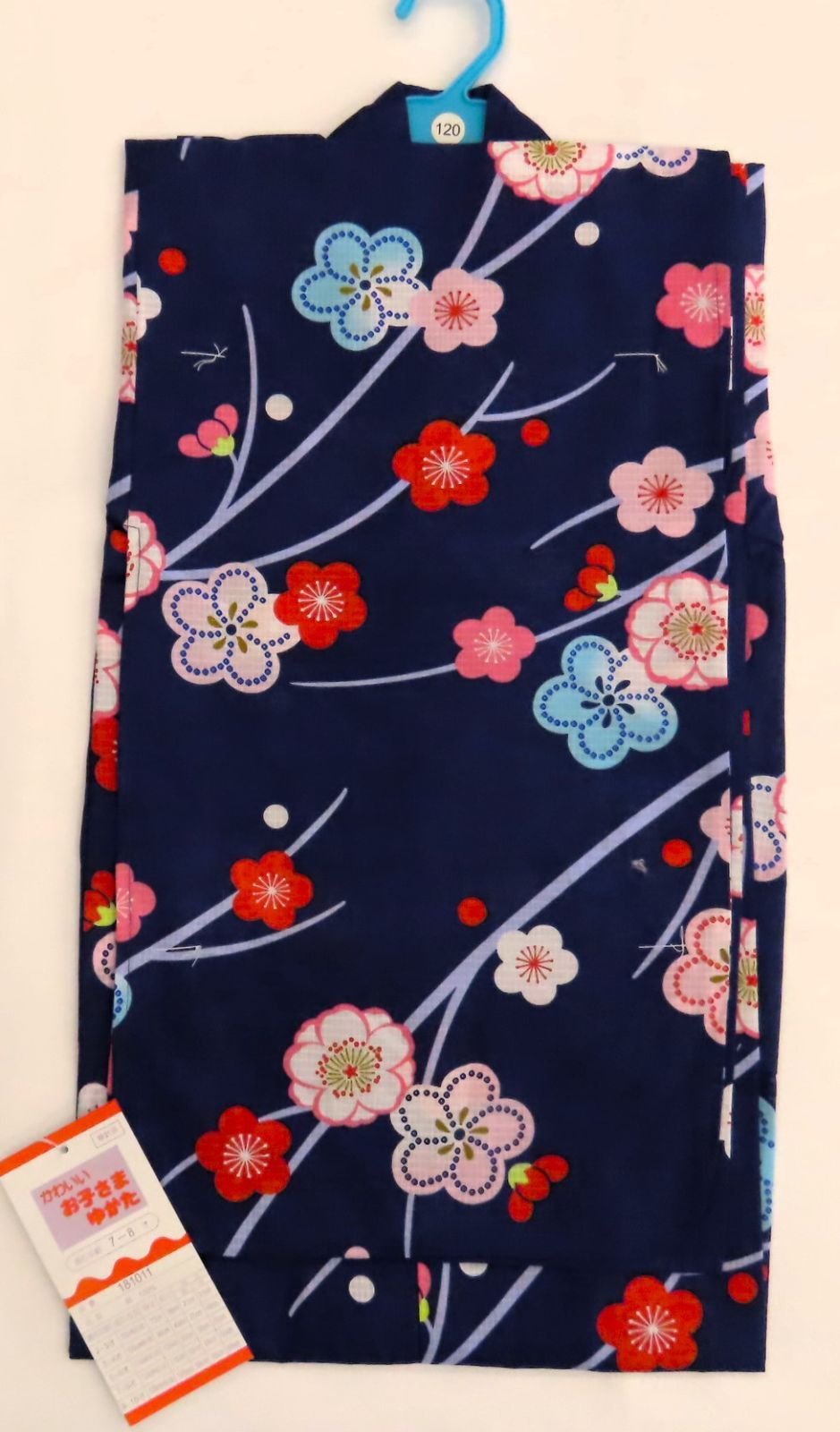 浴衣　子供　120サイズ　子供ゆかた　女の子　紺地　花柄　梅