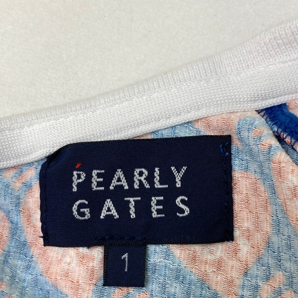 サイズ：1 PEARLY GATES パーリーゲイツ 2022年 襟付 ノースリーブシャツ ハート総柄 ブルー系 [240101421167] ゴルフウェア レディース ストスト サイズ：1 PEARLY GATES パーリーゲイツ 2022年 襟付