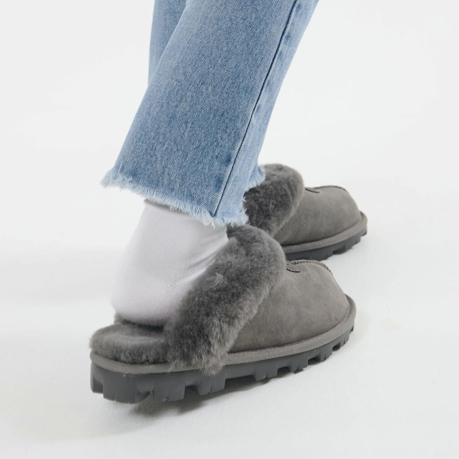 厚底 UGGアグレディースムートンスリッパ サンダル グレー25cm