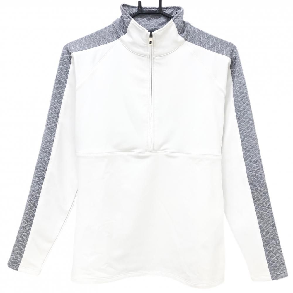 美品】フットジョイ 長袖ハイネックシャツ 白×グレー ハーフ