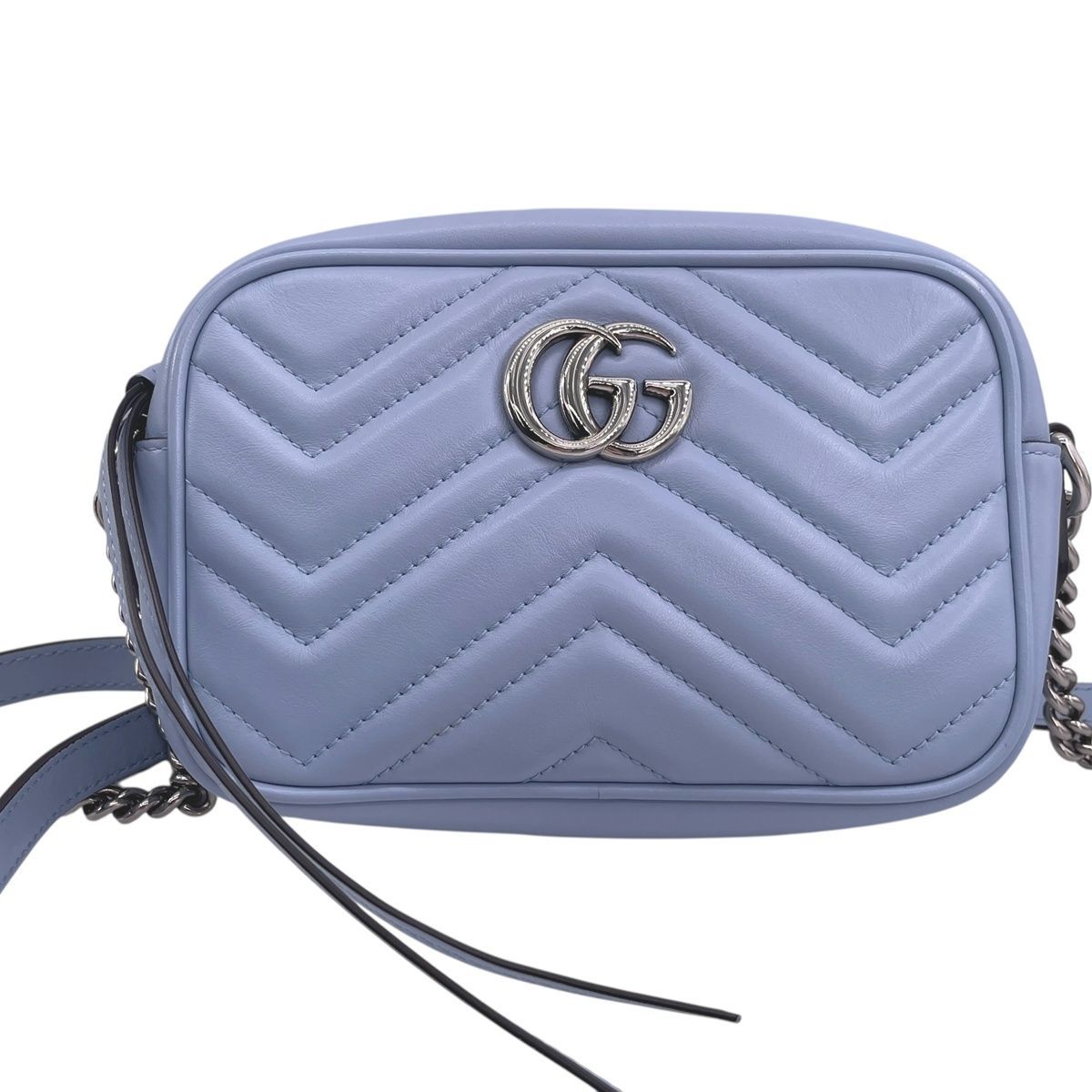 GUCCI グッチ ショルダーバッグ ショルダーバッグ メッセンジャーバッグ GGマーモント 634936 チェーン 水色 シルバー 金具 レザー 25018789 KS