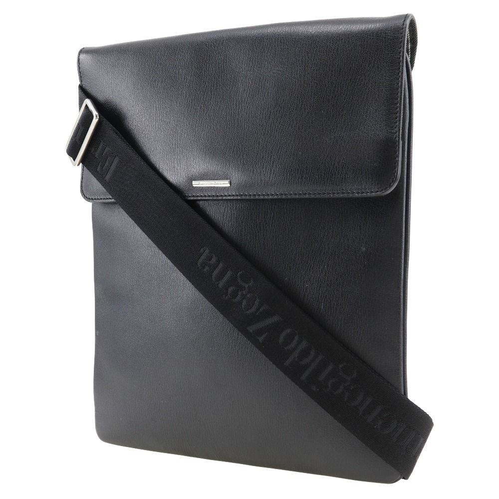 未使用級✨Ermenegildo Zegna ショルダーバッグ レザー ブラック エルメネジルドゼニア Ermenegildo Zegna レザー ショルダー