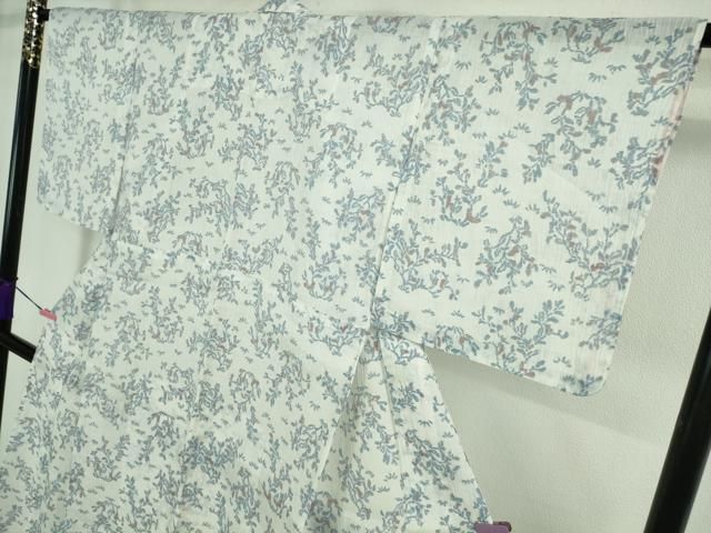 平和屋着物■極上　夏物　本場小千谷ちぢみ　麻　草花文　白地　逸品　DZAA9223kh5 平和屋着物□極上 夏物 本場小千谷ちぢみ 麻 草花文 白地 逸品