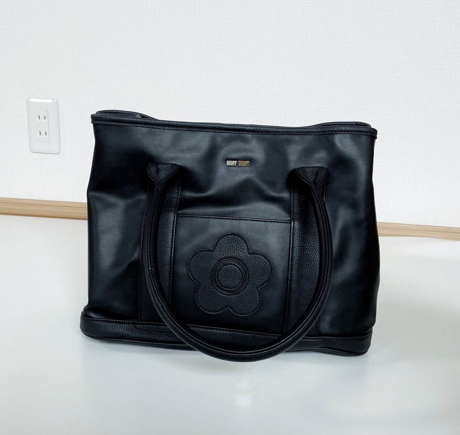 2303 MARY QUANT マリークワント　レザー　トートバッグ　ハンドバッグ　A4 通勤　黒　ブラック