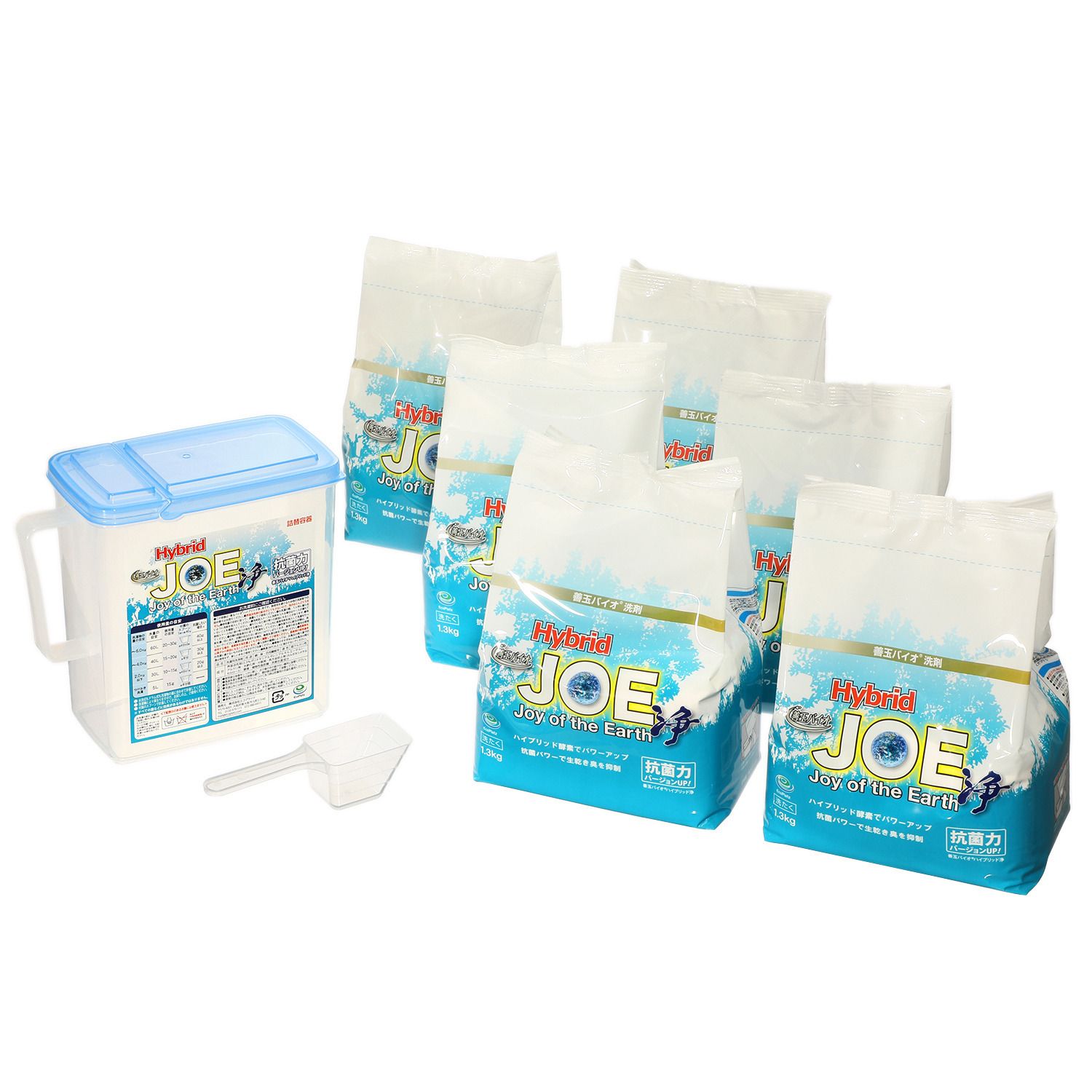 ～善玉バイオ洗剤 “ハイブリッド浄” ６袋セット★詰替用容器＆計量スプーン付～⑧ 新品未使用】 善玉バイオ洗剤 “ハイブリッド浄” 6袋セット 【詰