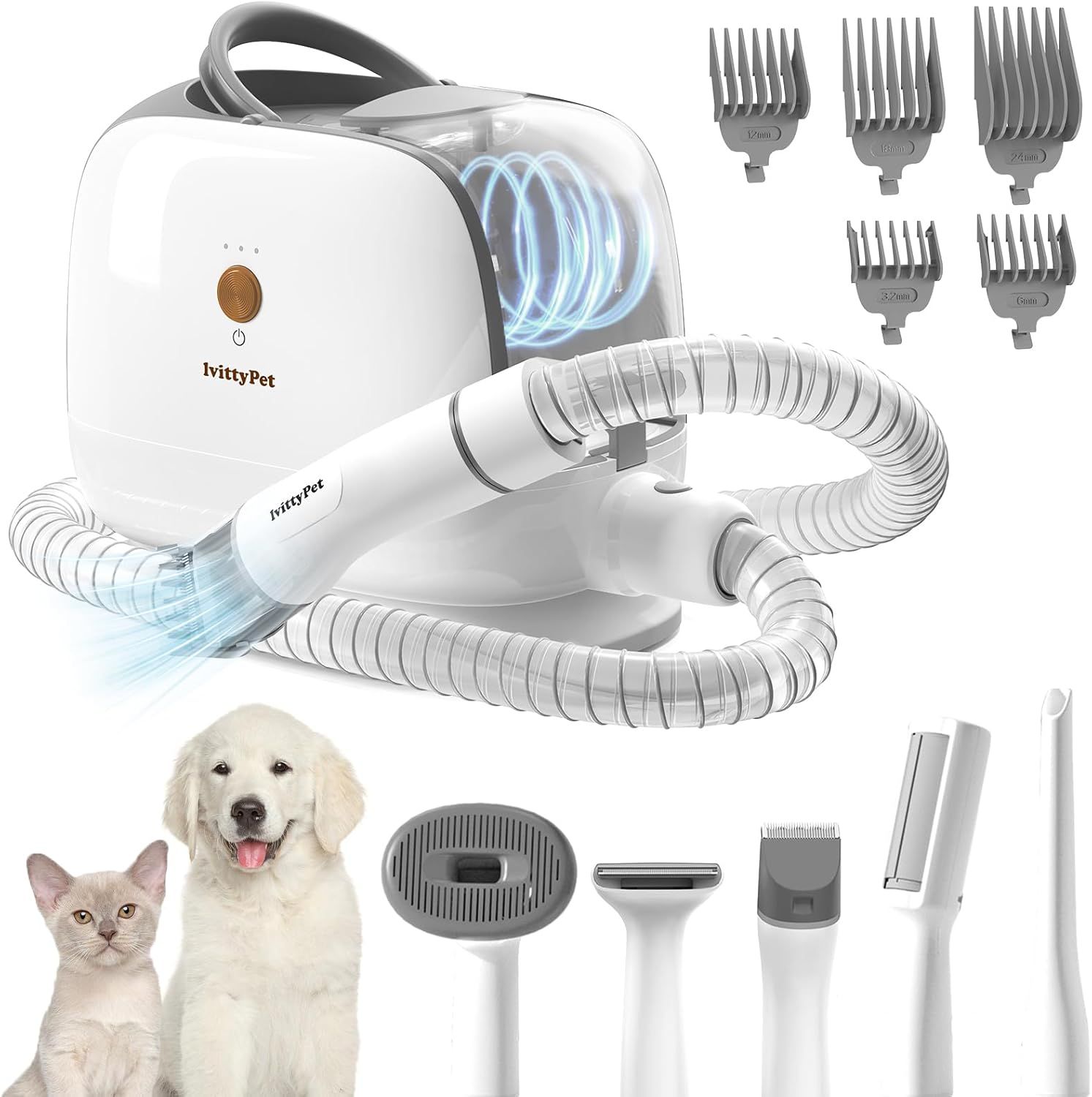 【より低騒音 】lvittyPet 13kPa ペット グルーミング 掃除機 2L 犬用 バリカン 5 in 1 三段階調整 猫バリカン 抜け毛取り 防塵カップ 換毛期対策 一年保証付き