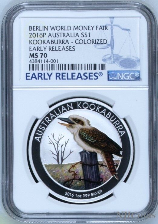 2016 P Berlin Show Atralia COLED Kookaburra Silver NGC MS70 1 oz $1 Coin ER