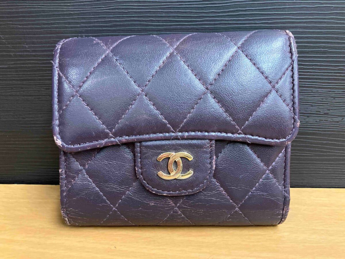 CHANEL 三つ折り財布 マトラッセ パープル 【公式通販】