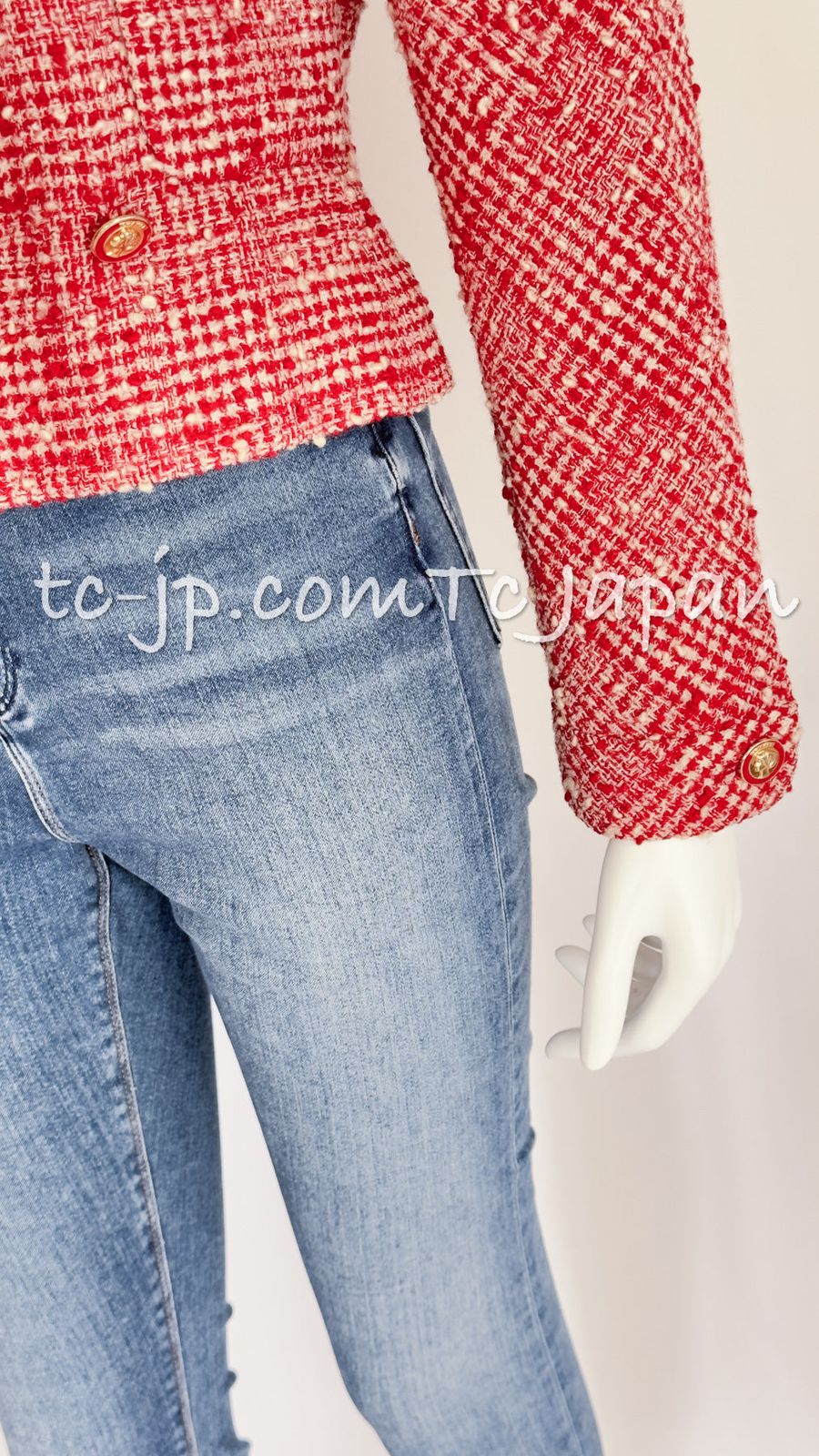 シャネル ヴィンテージ ジャケット スーツ CHANEL レッド アイボリー  