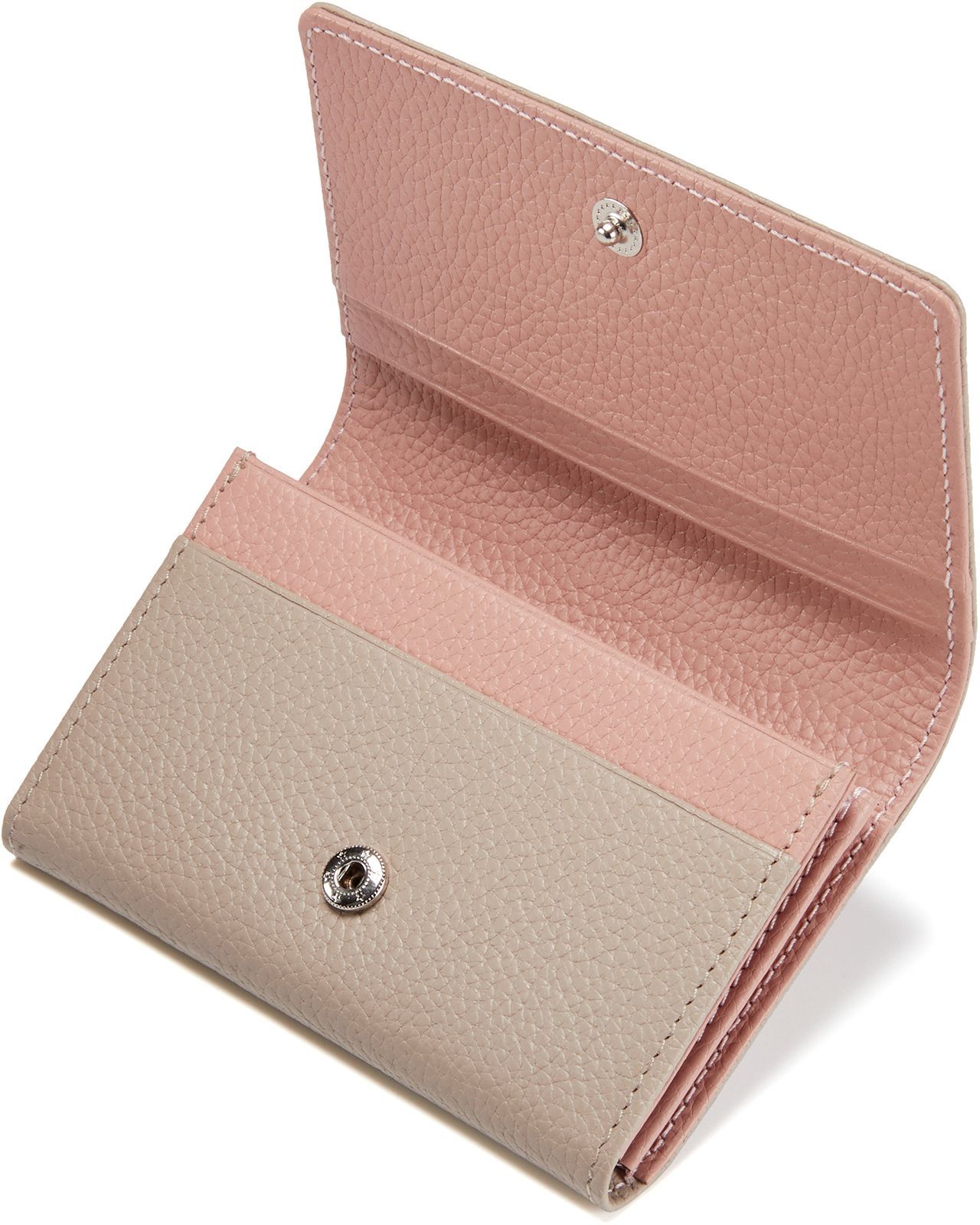 RLEATHER アールレザー　バイカラー 名刺入れ  レディース 革 【女性のためのアイデア満載】  本革 大容量 70枚収納 (ライトグレー×ピンク)