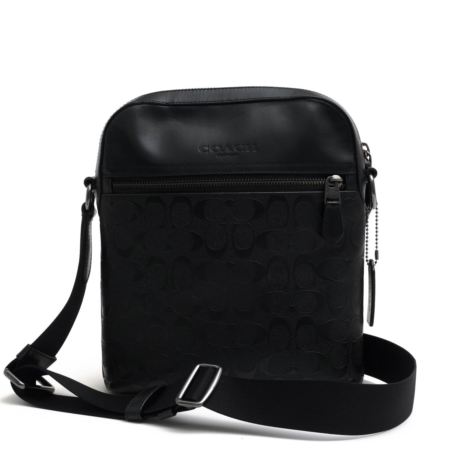 COACH ヒューストン シグネチャーボディバッグ レザー PVC ブラック系 COACH コーチ ボディバッグ シグネチャー レーサー ベルトバッグ