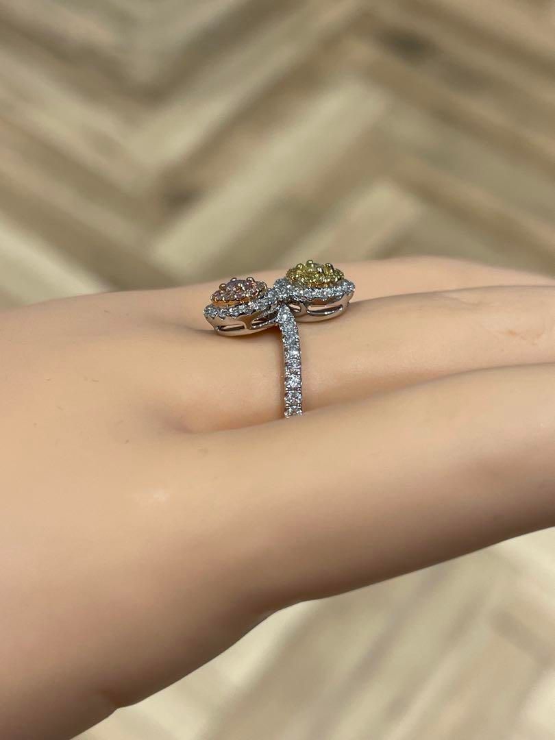 新品】Pt/K18ピンクダイヤ/イエローダイヤリング12号 