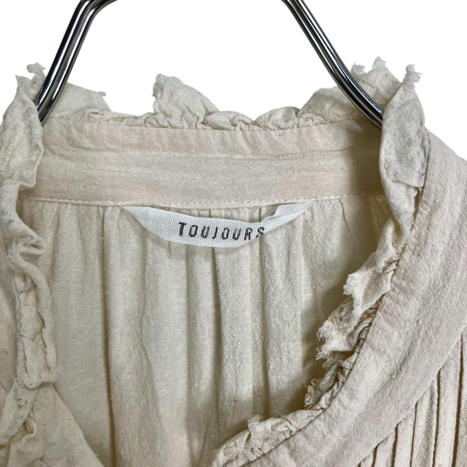 大好き TOUJOURS シルク フリル プリーツブラウス チュニック F アイボリー トゥジュー シルク コットン