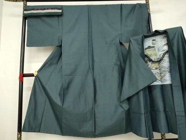 平和屋着物●男性 本場大島紬 アンサンブル 格子 反端付き 正絹 AABB1976ck