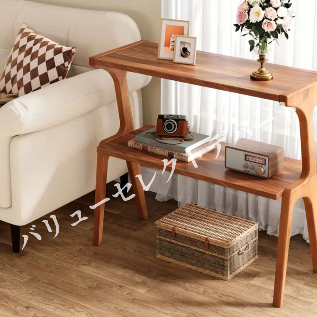 サイドテーブル 木製オーク仕上げ シックデザイン仕様 2段収納棚付き コンパクトサイズ 幅70cm奥行30cm高さ67cm ベッドサイドテーブル ソファテーブル対応 リビング寝室兼用 装飾性家具 頑丈脚構造 高耐久素材使用 モダンスタイルインテリア用品