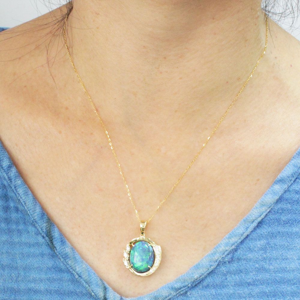 希少大粒！12ct ブラックオパール ダイヤモンド K18 yg ネックレス 鑑  