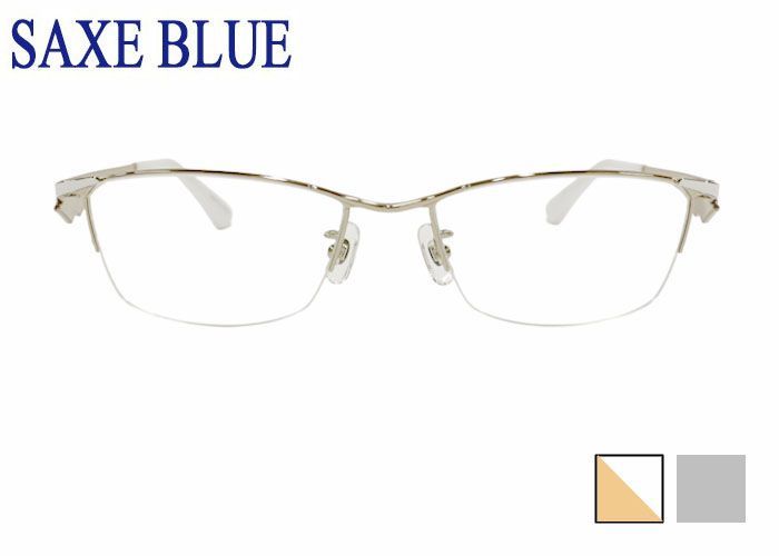 ザックスブルー SAXE BLUE sb-7154 55□18 日本製 伊達 度付き 大きい メンズ スクエア チタン ハーフリム 老眼鏡 遠近両用 メガネ めがね 眼鏡 送料無料